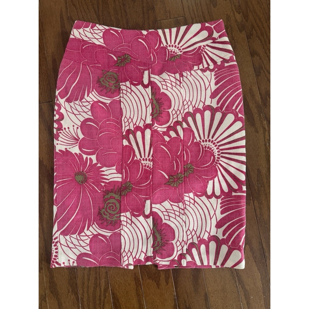 Tracy Reese NY Floral Pencil Skirt Wool Lined Pink Retro Mod Womens Size 8